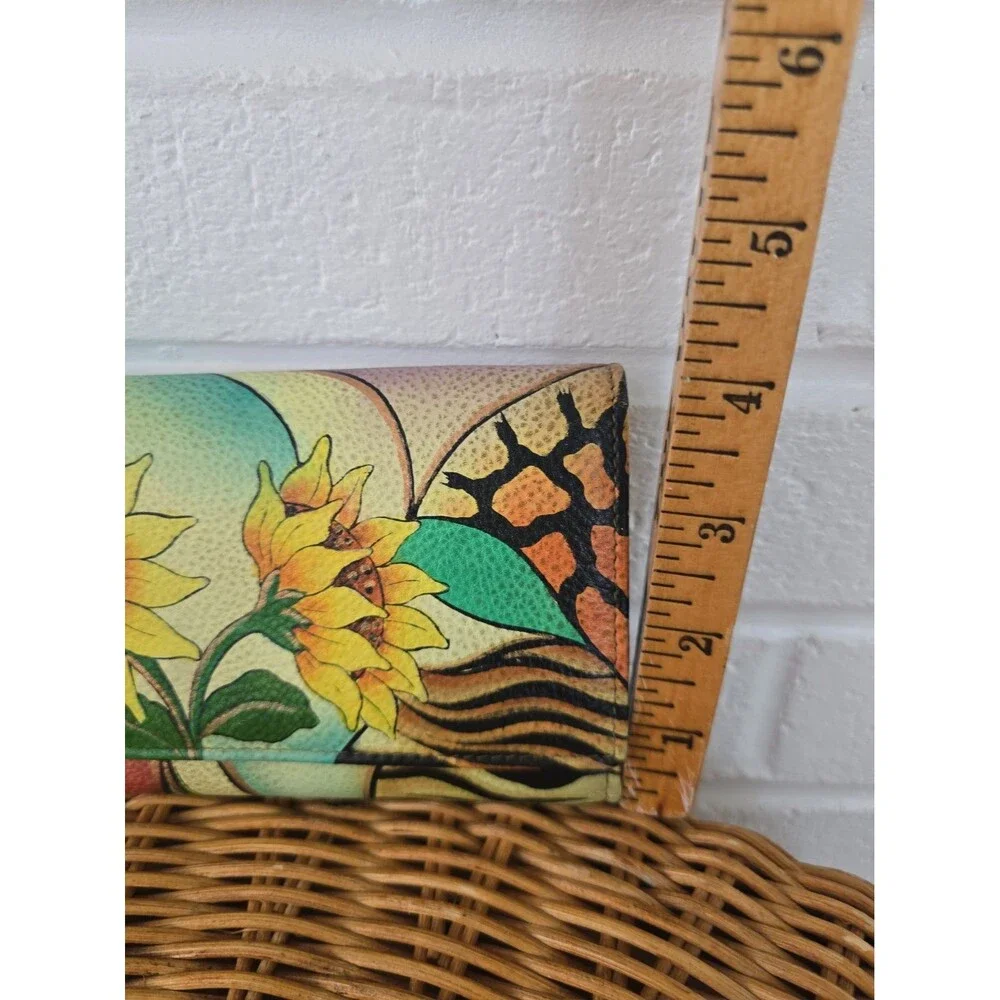 Anna By Anuschka Hand-Painted Leather Checkbook  Sunflower  Mixed Animal Print